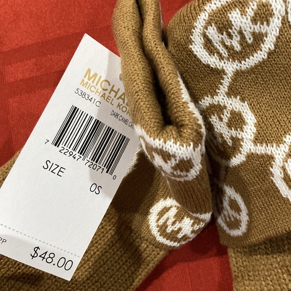 Michael Kors women winter gloves Dark Camel Cream and white MK logo one … - Picture 4 of 4